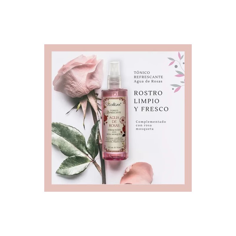 Tónico Refrescante Agua De Rosas Florigan® 250ml. 3 Piezas