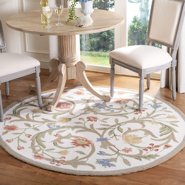 Safavieh Chelsea Collection HK248A Hand-Hooked French Country Wool Area Rug, 4' x 4' Round, Ivory