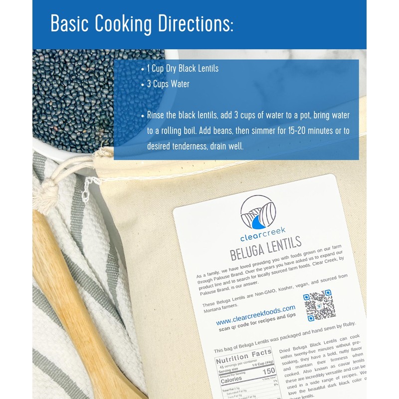 CLEAR CREEK Black Lentils | Caviar or Beluga Lentils |