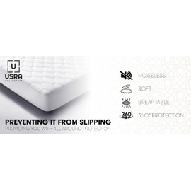 USRA Waterproof 100% Cotton King Mattress Topper Protector Cover - 300 GSM Quilted Non-Toxic 18" Deep Premium Quality Thick Soft Pad for Mattress - Oeko-TEX Certified