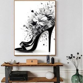 QACEYID Black and White Watercolors Diamond Painting Kits for Adults High Heel Diamond Art, Full Round Gemstone Crystal Art Embroidery Handmade Kit 12x16 inch