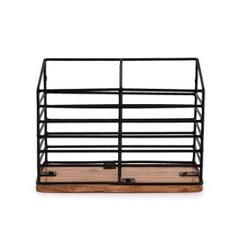 NIRMAN Utensil Holder for Kitchen Counter with Wooden Base Matte Black Cooking Utensil Holder Utensil Organizer (8" x 4" x 6")