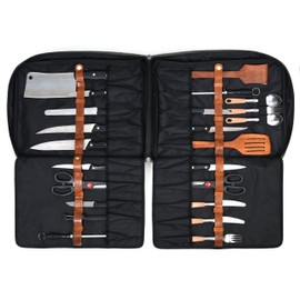 Tolredo Genuine Leather Chef Knife Bag Retro Backpack | 20+ Slots for Knives and Chef Tools | Hidden Back Pocket for Tablet | Sturdy Knife Bags For Chefs & Culinary Students | Light Brown