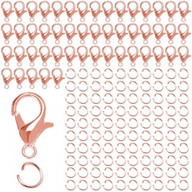 Pack of 50 chain clasps, bracelet clasps, clasps for bracelets, chain clasps, clasp chain, jewellery clasps, jewellery clasps, with 100 jump rings, for jewellery making, rose gold