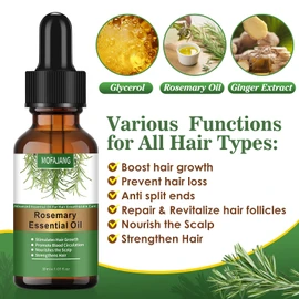 Rosemary Essential Oil for Hair Growth, Natural Herbal Essence Oil for Eyebrow Eyelash Beard Growth,or Massage and Skin Care, Anti Hair Loss Serum for Thin Hair & Fast Growth for Men Women-30ml