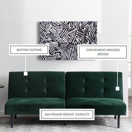 Edenbrook Gilman Futon - Futon Sofa Bed - Futon Couch - Small Futon - Living Room Furniture - Armless Sofa Bed Couch - Sofa - Green Velvet Futon