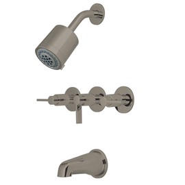 Kingston Brass KBX8138NDL 5-Inch length in Tub Spout NuvoFusion Three Handle Tub and Shower Faucet, Brushed Nickel