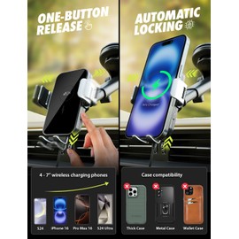 Bracketron PwrUp Auto 15W Qi Fast Wireless Charging Car Mount Dashboard Windshield Air Vent Cell Phone Charger Cellphone Holder