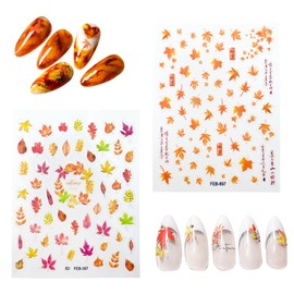 4 Sheets Fall Maple Leaves Nail Decals for Nail Art 5D Embossed Maple Leaf Nail Art Stickers Nail Supplies Nail Decor