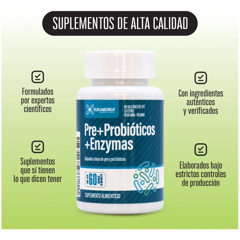 Prebioticos + Probioticos + Enzimas Digestivas | 60 Capsulas Sin