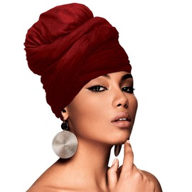 Beauty Town Head Wrap Scarf Neckerchief Crinkle Stretch Large Headband Turban Hair Tie (Burgundy)