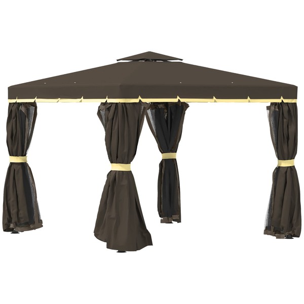 Outsunny 10' x 10' Patio Gazebo, Aluminum Frame Double Roof
