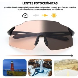 Gafas de sol deportivas fotocrómicas sin marco para hombres y mujeres, protección uv400 de montaña para conducir bicicletas de pesca (Elegante negro)