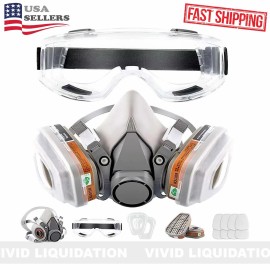 RBLCXG Respirator Half Face Gas Mask with Safety Glasses Filters Painting Chemical Vape