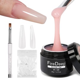 Firedeep 3 in 1 Builder Gel Kit for Nails, 1.23 Oz Nude Strengthener and Extender Gel for Long, Strong Nails for Professional Nail Salon Home DIY With Clear Nail Tips Model and Brush
