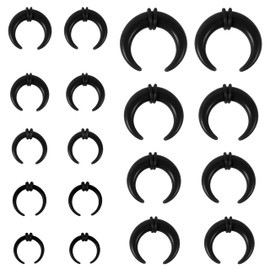 ZS 9 Pairs Pincher Tapers Septum Rings, Acrylic Buffalo Horseshoe Stretcher Expander Piercing Kit for Stretching Pierced Nose Ear Gauge 9 Size 14G - 00G (Black)