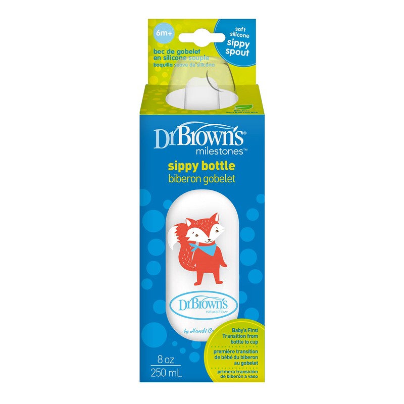 Dr. Brown's Milestones Narrow Sippy Bottle, 100% Silicone Soft Sippy
