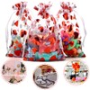 PLECUPE 100Pcs Organza Bags Medium, 10x15cm Heart Wedding Favours Christmas