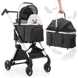 MoNiBloom Pet Stroller for Small/Medium Dogs w/Detachable Carrier & Lightweight Aluminum Frame, Folding Jogging Travel Stroller, Dark Gray