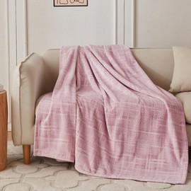 COOVA - Manta de forro polar para sofá, súper suave y acogedora, manta cálida jacquard 3D, ligera y mullida para cama, sofá, silla, regalo (rosa claro, 50 x 60 pulgadas)