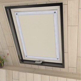 Eurohome 100% Blackout Roof Window Roller Blind No Drilling Sun Protection Blackout Roller Blind with Suction Cups for Velux Windows Beige 92 x 118 cm