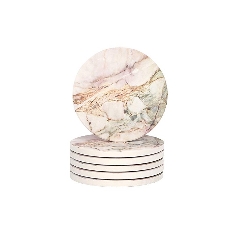 Lahome Marble Pattern Coasters - Round Drinks Absorbent Stone Coaster