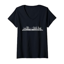 Womens Istanbul Turkiye Word Cloud Art Skyline Cityscape V-Neck T-Shirt