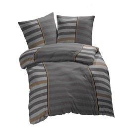 etérea Microfibre Bed Linen, 140 x 200 cm, Set of 2, All-Year Duvet Cover, Grey Stripes, Striped Bed Linen Set with Pillow 140 x 200 cm + 70 x 90 cm Pillow, Grey