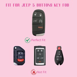 Key Fob Cover Case Shell Keychain for Jeep Grand Cherokee Compass Wrangler Renegade Dodge Durango Charger Challenger Dart Journey Chrysler Accessory Accessories Bling Girly Women, Gold Pink, TPU