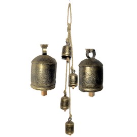 Bellshub Rustic Style 4 Bells Cluster Vintage Handmade Metal Harmony Christmas Hanging Cow Bells On Jute Rope (Pattern 2)