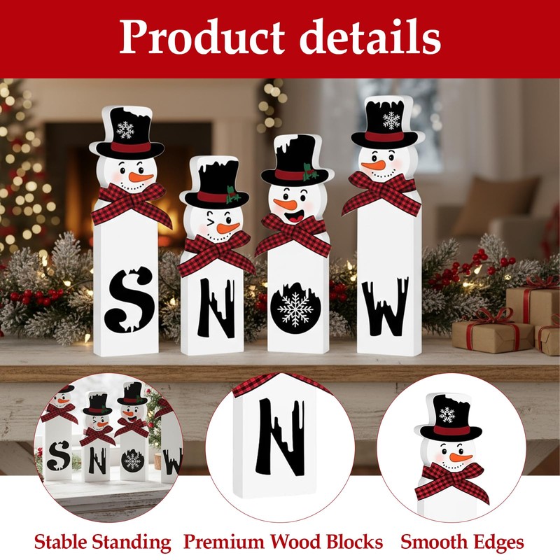 QhgPnt Christmas Decorations, Set of 4 Snowman Tabletop Decor, Traditional