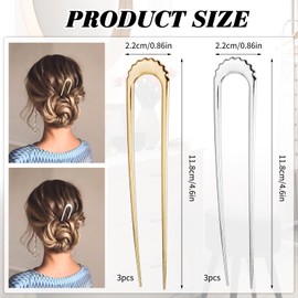 6PCS French Pin, French Twist Hair Pin, French Hair Pin Metal, U Shaped Hair Pins, French Pin Metal, Suitable for Women Girls Hair Styling Hair Accessories (3 Gold and 3 Silver)