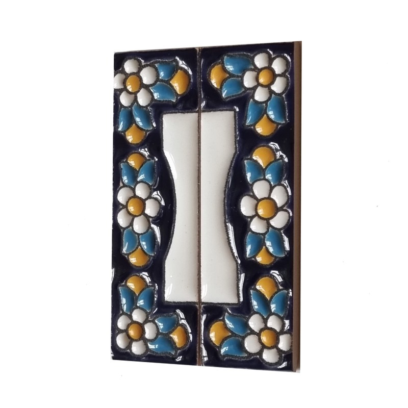 Ceramic House Tile Numbers & Letters, Blue Floral Design, Tile