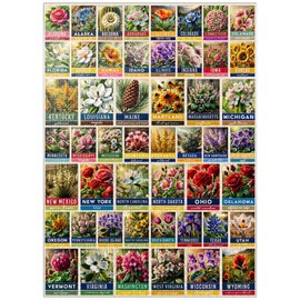MyPuzzle State Flowers Series: 50 State Flowers Collage, Vol. 3 - Premium 1000 Piece Jigsaw Puzzle for Adults