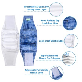 Wegreeco Jeans Washable Male Dog Diapers (Pack of 3) - Washable Male Dog Belly Wrap (Medium - 15"- 17" Waist)