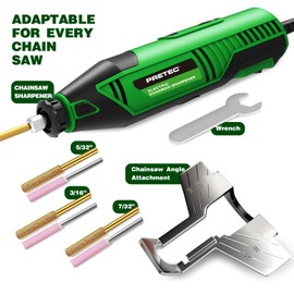 PRETEC Chainsaw Sharpener 120V, Chainsaw Chain Sharpener Electric Tool with 54 PCS Sharpener Accessories, High Speed Kit with Sharpening Wheels and Angle Attachment