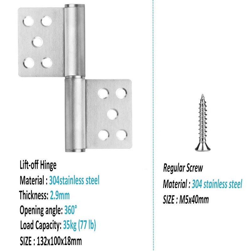 OTTFF 2 Pack 5-1/2" x 4" Lift Off Hinge, Stainless
