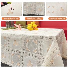 iSamzan Waterproof OilProof Vinyl Table Cover, Plastic Lace Tablecloth for Rectangle Table, Textured Home Decor for Parties, Dining, Kitchen, Outdoor Table