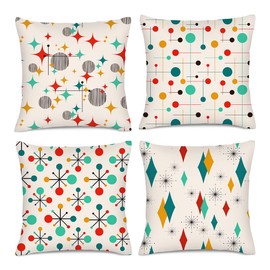 HIKENVIU Retro Throw Pillow Covers for Couch Sofa Chair Livingroom Bedroom,Mid Century Fifties Modern Pillow Cover Set of 4 18x18, Retro Living Room Decor