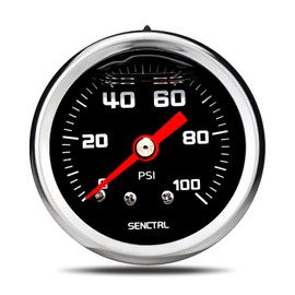 SENCTRL 0-100 Psi Fuel Pressure Gauge, 1-1/2" Black Dial, 1/8" NPT Back Mount, Glycerin Liquid Filled, Stainless Steel Case, Inline Low Pressure Gauge, for Water Oil Pressure Test