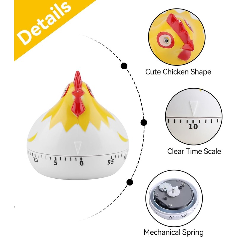 ZPSHYD Chicken Kitchen Mechanical Timer, 55 Minutes Cartoon Hen with