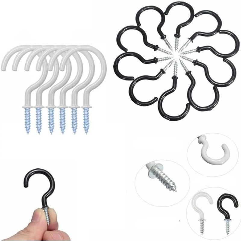 10Pcs White Screw-in Hanging Ceiling Hooks, Vinyl Coated Screw Hooks