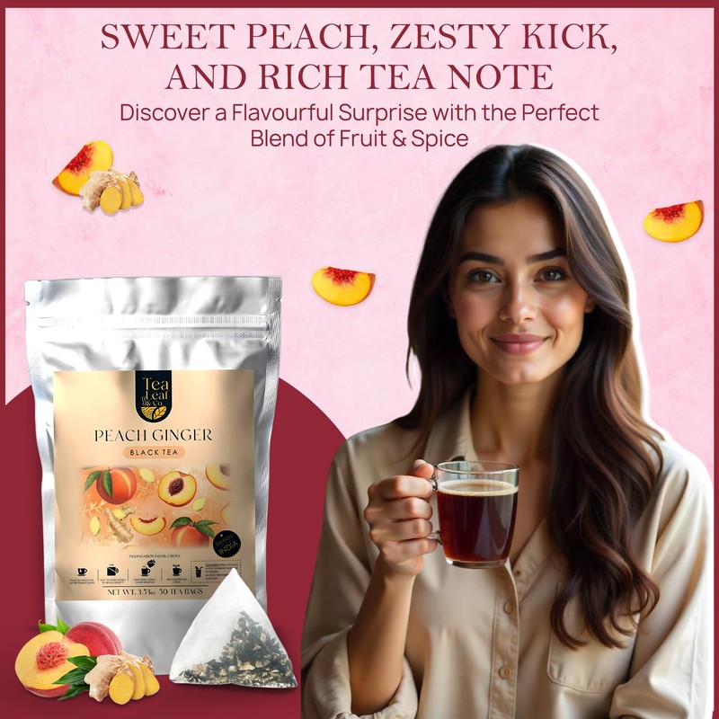 Tealeaf & Co. Peach Ginger Tea Blended with Organic Spices
