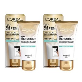L'Oréal Paris Kit 2 pack Protector solar facial FPS50+ UV Defender Anti brillo, 40ml - Protección solar facial con toque seco y acabado mate, idea par
