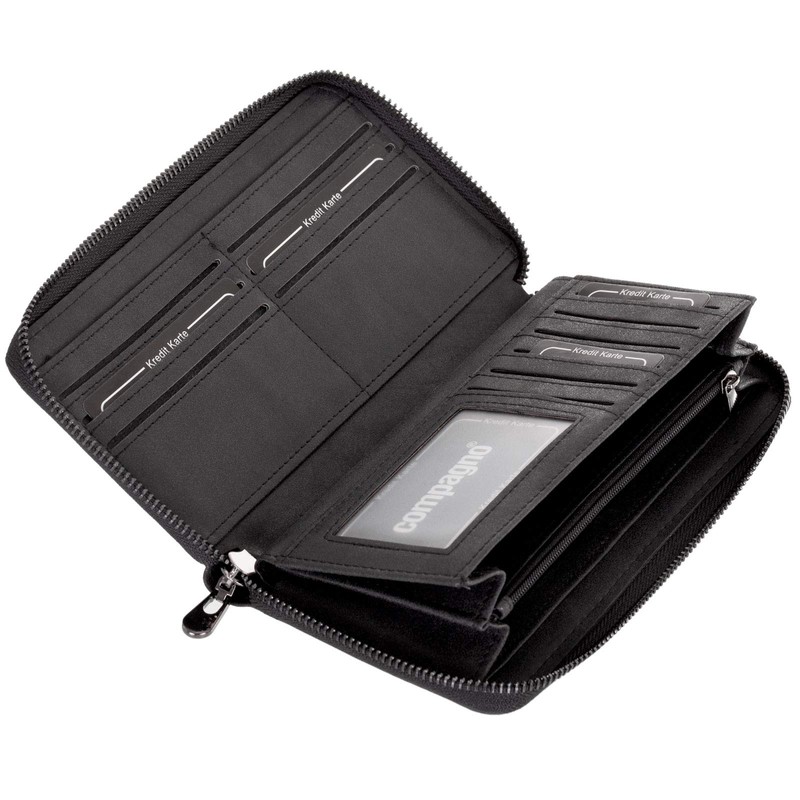 Compagno Women's Plain Zip Around Purse, black, Casual