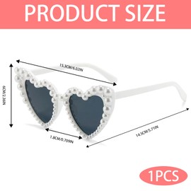 Nzexlyva White Heart Sunglasses, Vintage Pearl Sunglasses, Trendy Bride Pearl Glasses, Fashoin Party Accessories for Festival Wedding Birthday Cosplay Party Eyewear