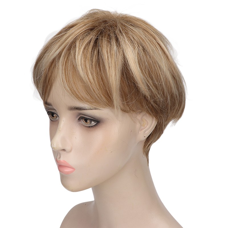 Hair Blonde Human Hair Wigs Pixie Cut Wigs Synthetic Golden