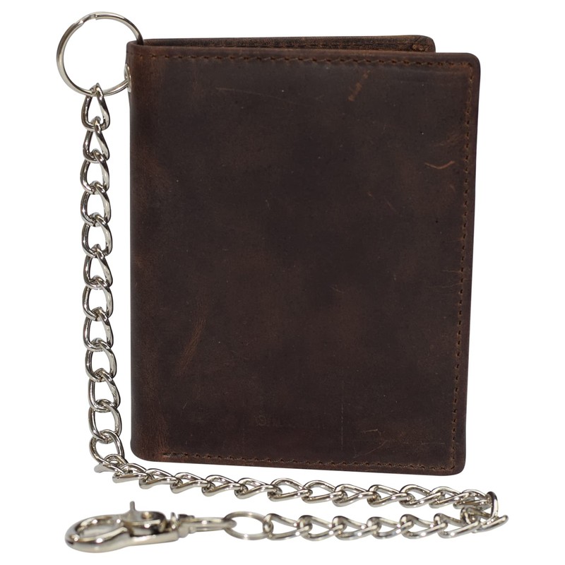 MARSHAL Men's Chain Biker Vintage Leather RFID Blocking European Style