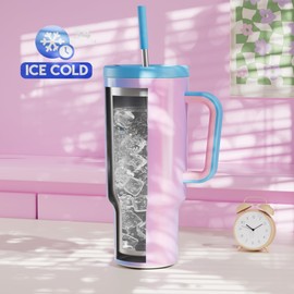 Meoky 40 oz Tumbler with Handle and Straw: Stainless Steel Insulated Tumbler with Lid and Straw - 100% Leak Proof Tumbler for Car Cup Holders - Travelers Commuters Workers, Donut