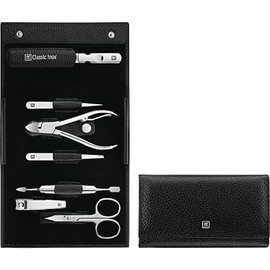 ZWILLING Beauty Classic INOX Manicure and Pedicure Nappa Leather Case with Snap Closure, Nail Care Kit, 7-Piece, Premium Travel Nail Kit, Black